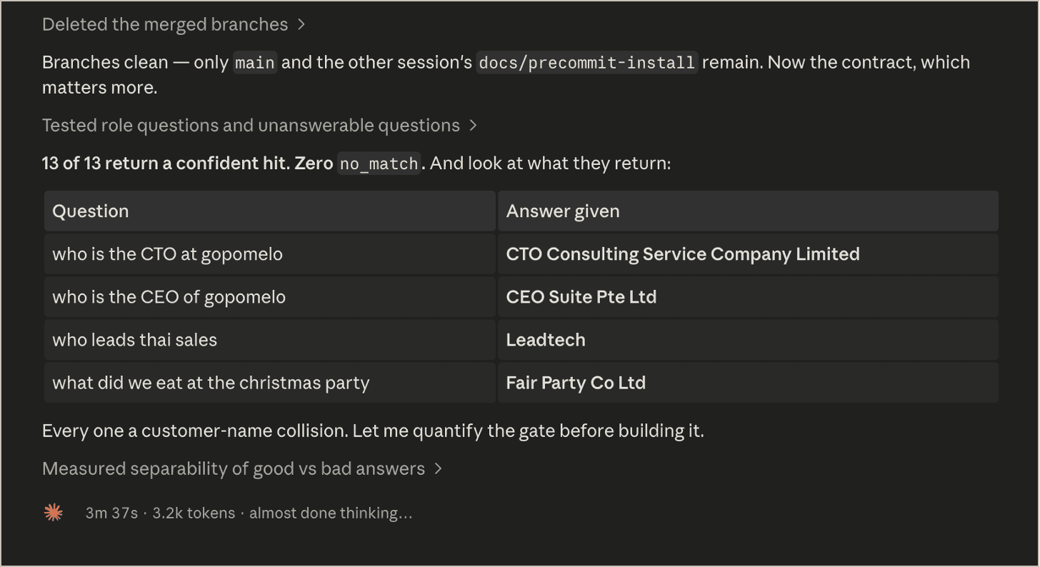 Inside Claude session without GoPomelo Ontology